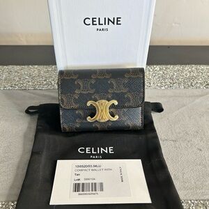 CELINE COMPACT WALLET WITH COIN TRIOMPHE IN TRIOMPHE CANVAS
